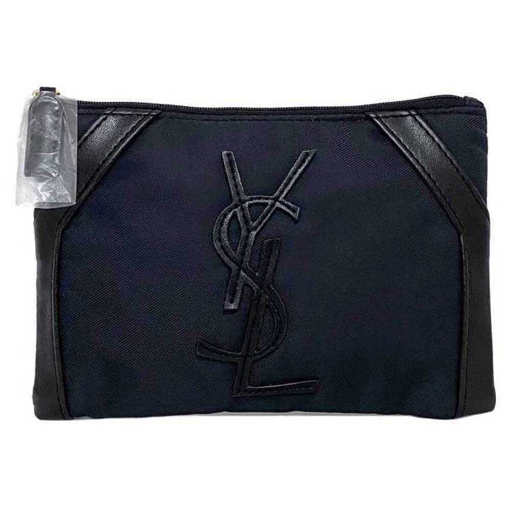 Yves Saint Laurent Clutch Black Parfums YSL Canvas Leather Case Logo